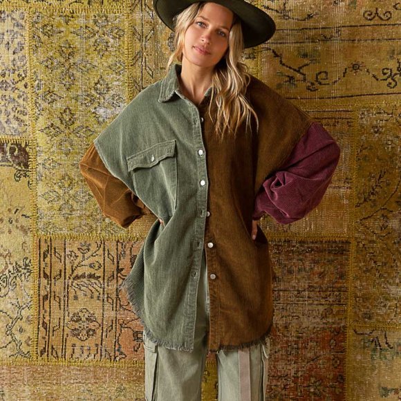 POL | Jackets & Coats | Nwt Pol Corduroy Contrast Color Panel Shacket ...